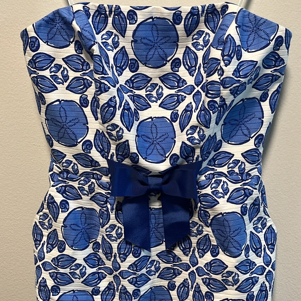 VINEYARD VINES Blue Shell Strapless Bow Dress, Size 0 - Picture 3 of 11